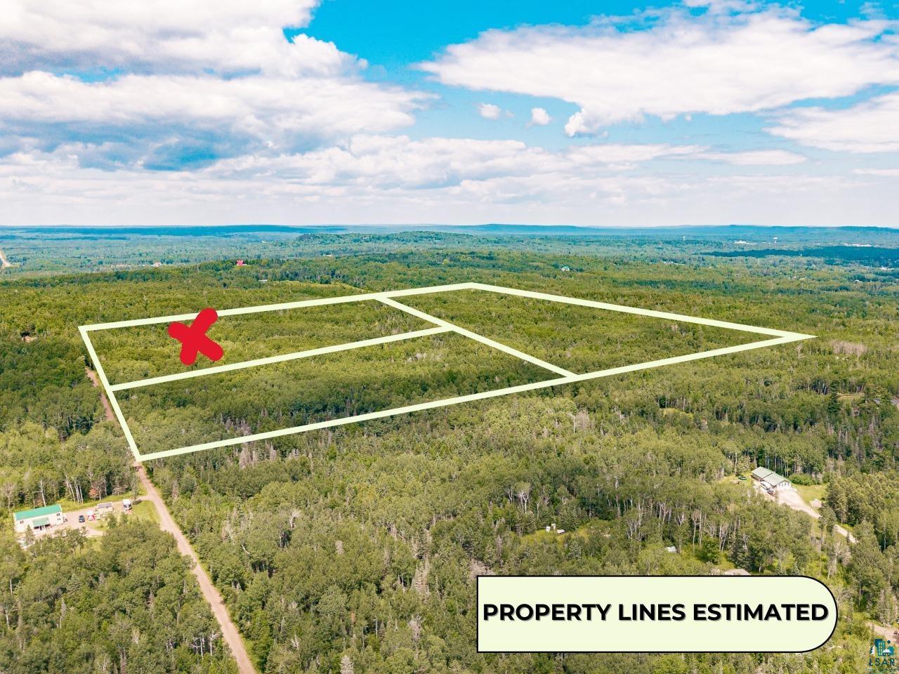 Aerial view of property's location with a forest and property boundaries highlighted