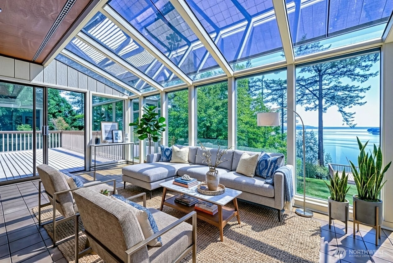 241 Gustavson Road Quilcene, WA 98376 - Photo 16 of 38 a living room with furniture and a floor to ceiling window