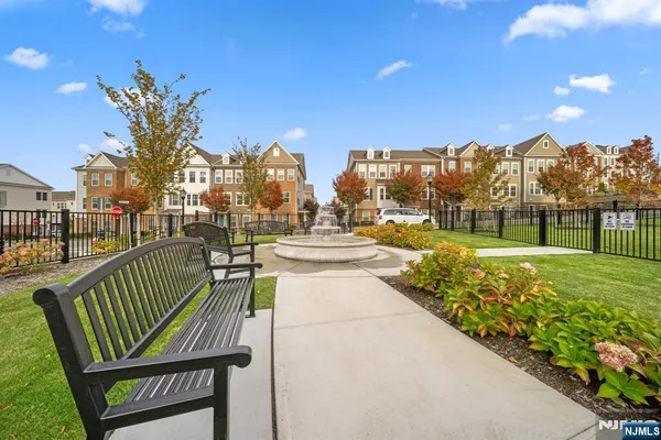 a view of a city from a seating area