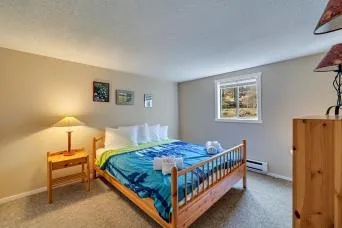 a bedroom with a bed and a dresser in it