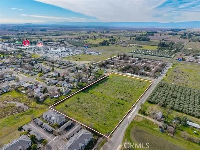 an aerial view of a pool