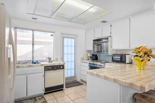 a kitchen with lots of counter top space