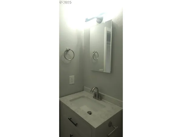 a bathroom with a sink and mirror
