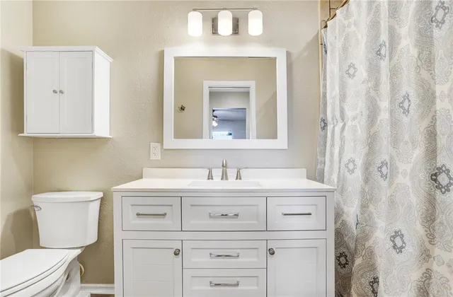 a bathroom with a sink a toilet and a mirror