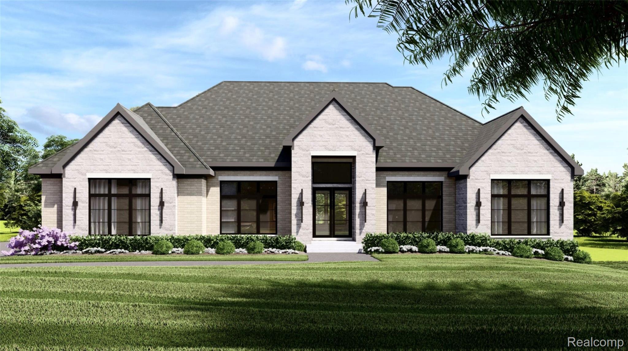 4380 The Hts Boulevard Rochester, MI 48306 - Photo 7 of 61 View of front facade featuring stone siding, a front yard, and brick siding