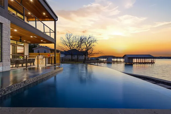 a view of a lake with roof deck