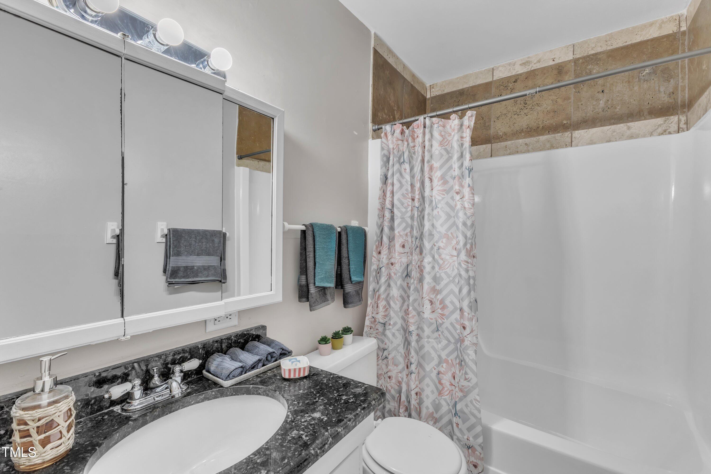 5022 Flint Ridge Place Raleigh, NC 27609 - Photo 22 of 32 a bathroom with a sink toilet and shower
