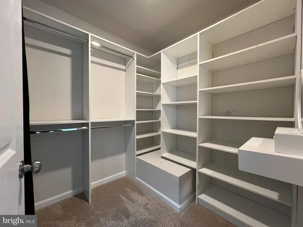 a view of walk in closet with empty racks