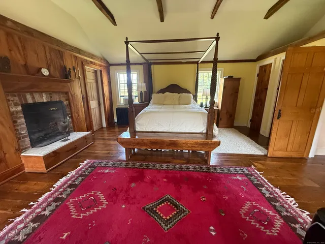 a living room with a rug