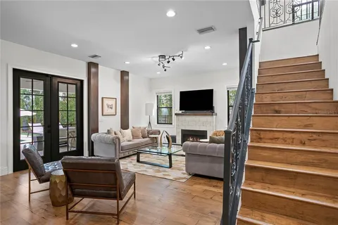 a view of a livingroom with furniture and floor