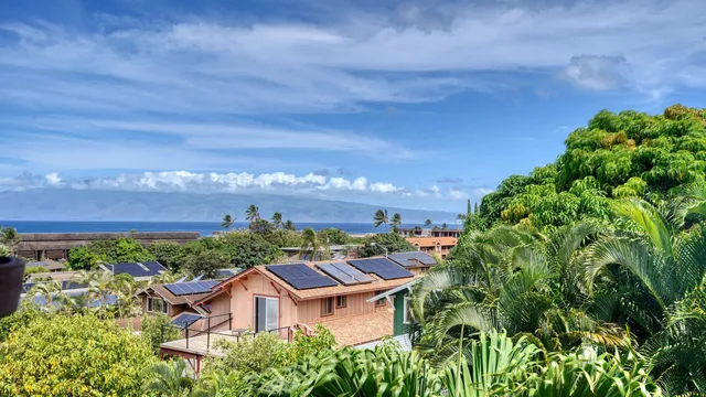 an aerial view of a house with a garden