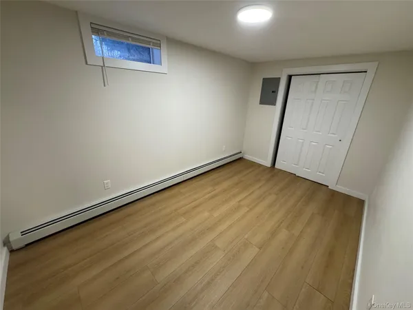 an empty room with a workbench