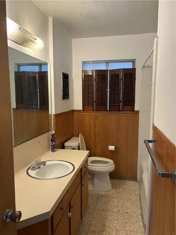 a bathroom with a sink a toilet and mirror