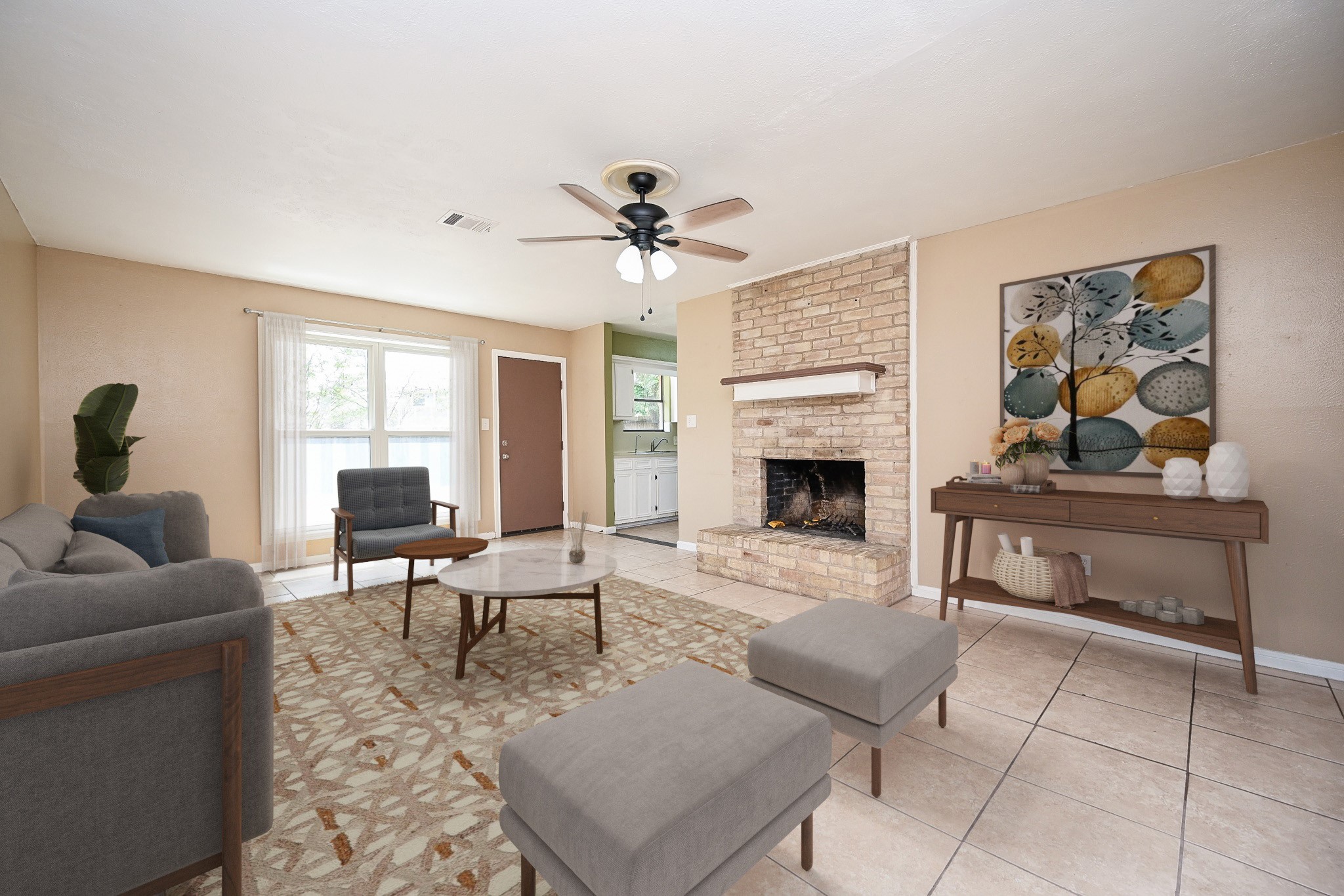 6634 Bridgegate Drive Spring, TX 77373 - Photo 4 of 16 a living room with furniture a fireplace and a flat screen tv