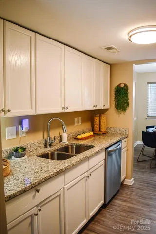 a kitchen with a sink and cabinets