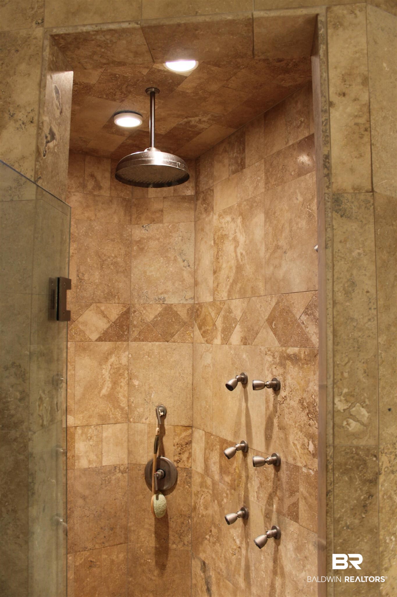 5187 Millhouse Road Gulf Shores, AL 36542 - Photo 31 of 49 Travertine Shower with Glass Doors