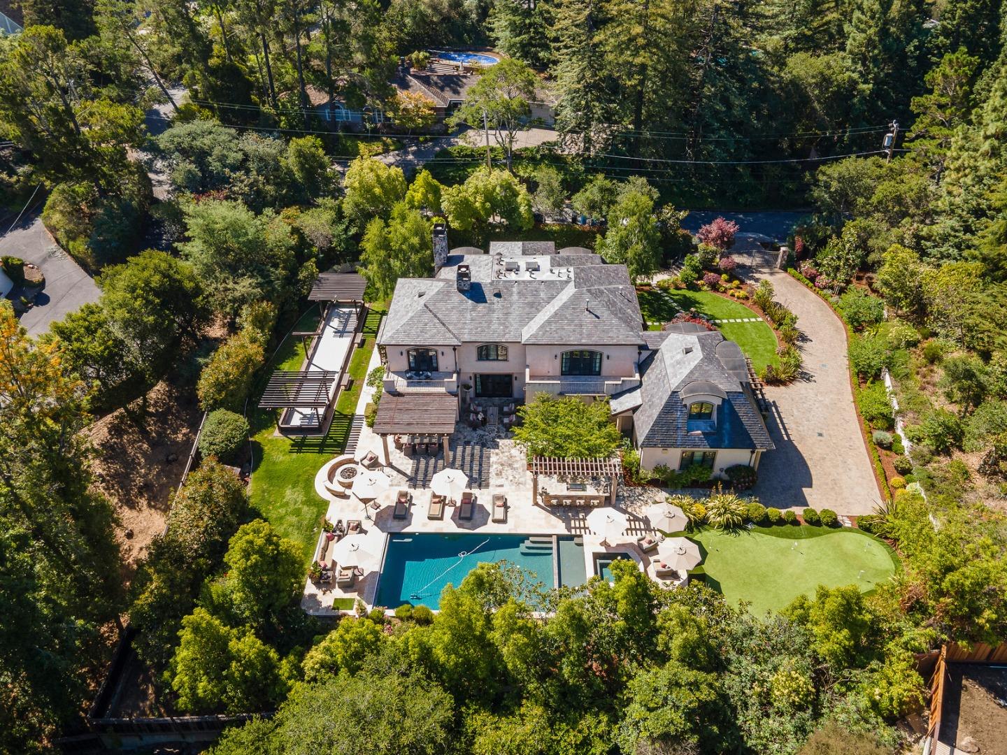 910 Link Road Hillsborough, CA 94010 - Photo 37 of 37 an aerial view of a house with a garden and lake view