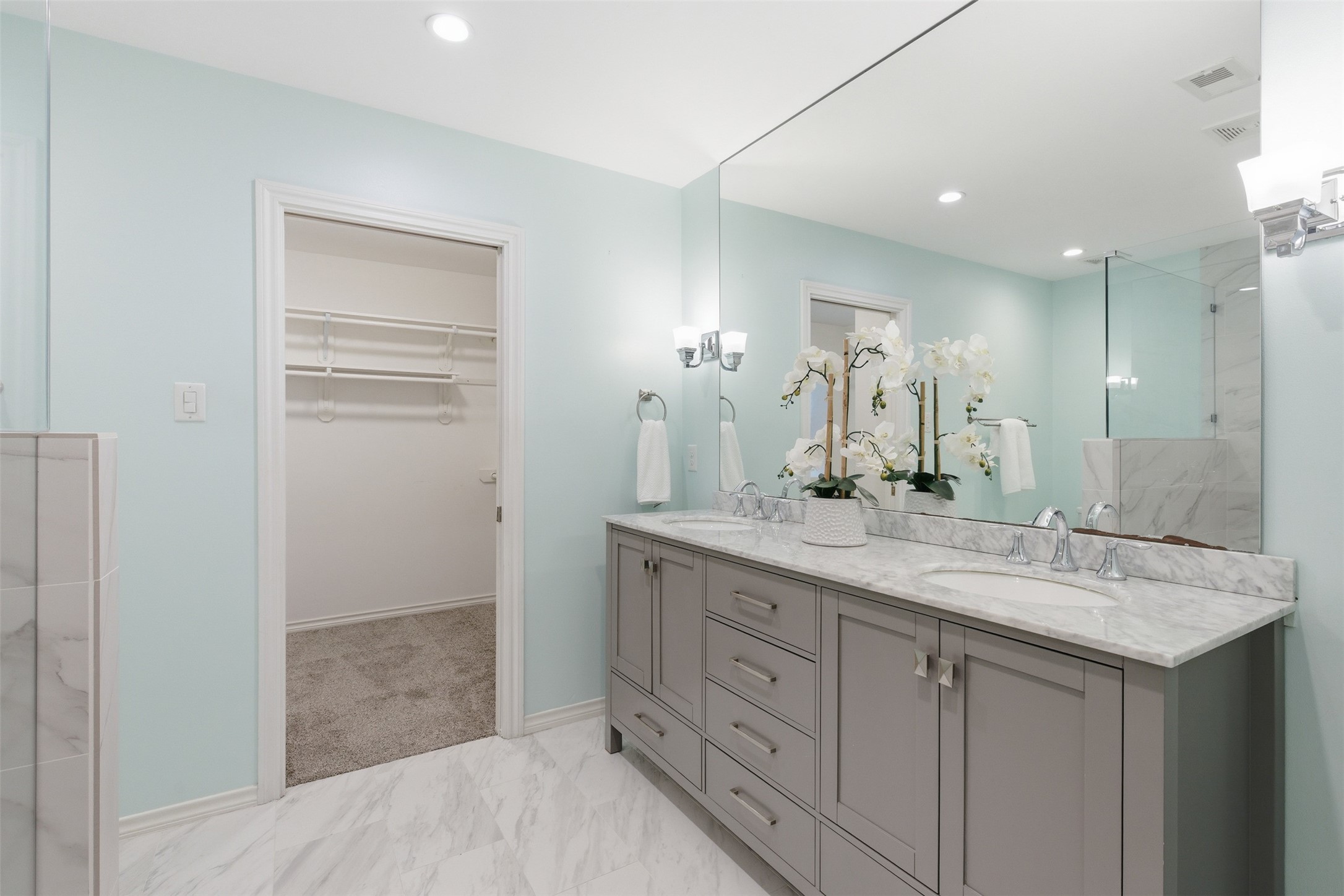 8107 Twining Oaks Lane Spring, TX 77379 - Photo 21 of 41 a bathroom with a granite countertop sink mirror and double
