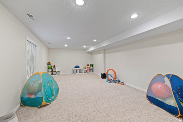 6208 West Bull River Road Highland, UT 84003 - Photo 51 of 90 Spacious carpeted room featuring recessed lighting, a window with blinds, light-toned walls, and multiple built-in shelving units