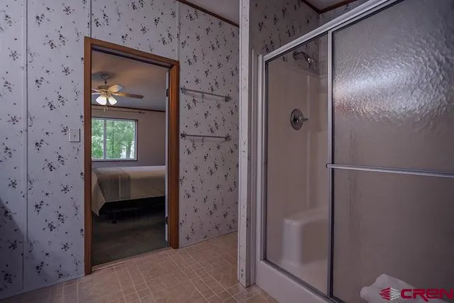 a bathroom with a mirror