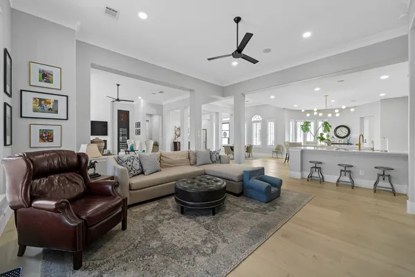 a living room with furniture a view of living room and a couch