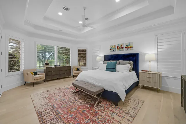 a bed room with a bed and furniture