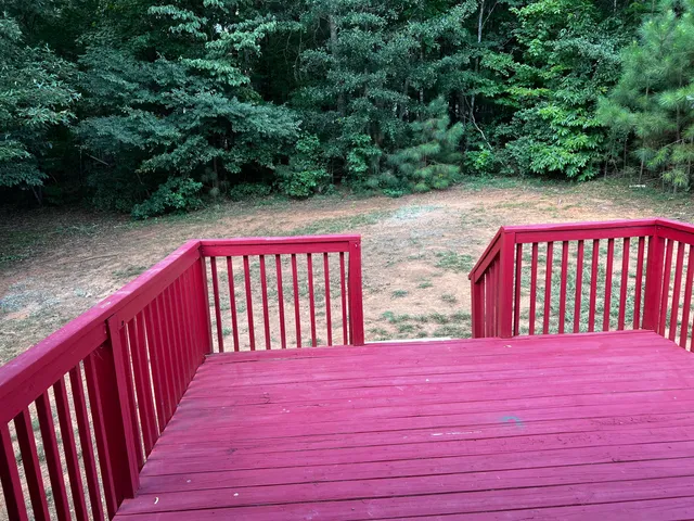 a view of a red gate