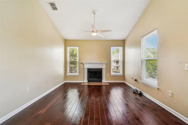 a view of a room that has a window in it