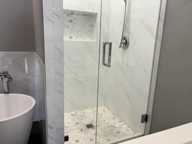a bathroom with a shower