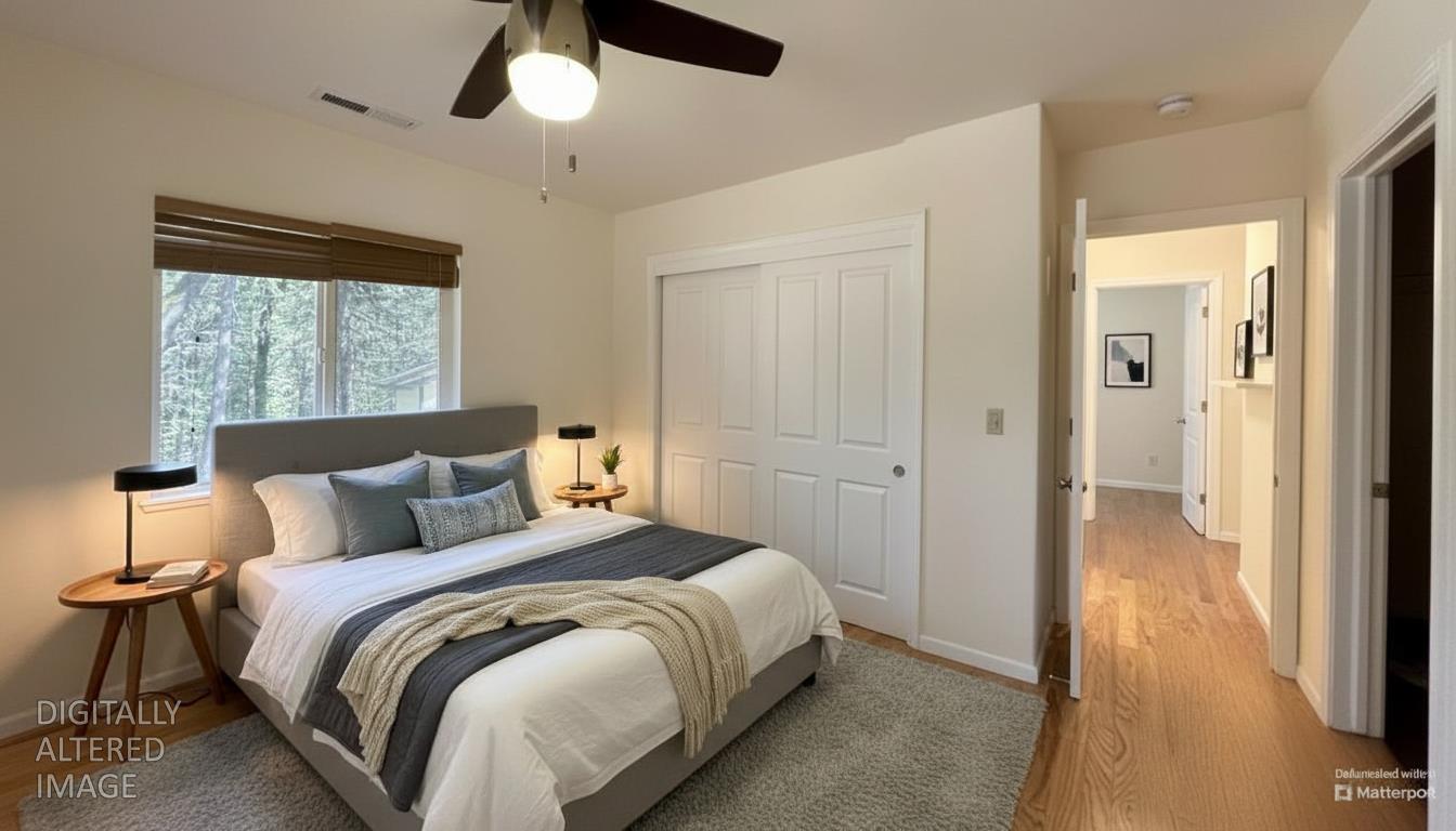 2733 Emco Road Rail Road Flat, CA 95248 - Photo 29 of 41 a bedroom with a bed and a chandelier