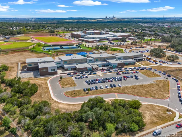 an aerial view of a and an outdoor space