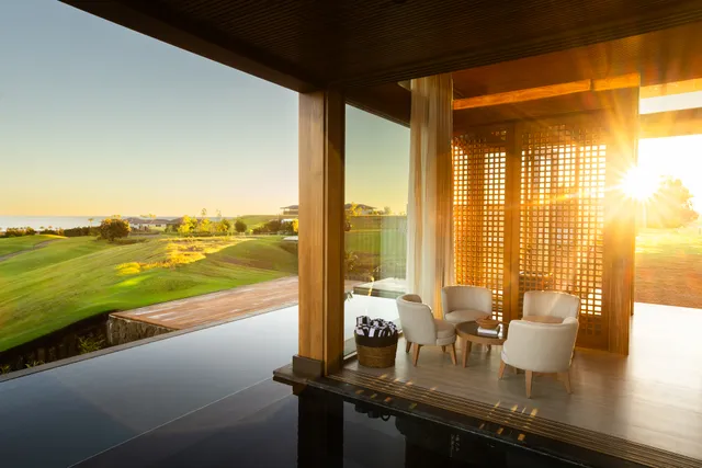 a view of an ocean from a balcony