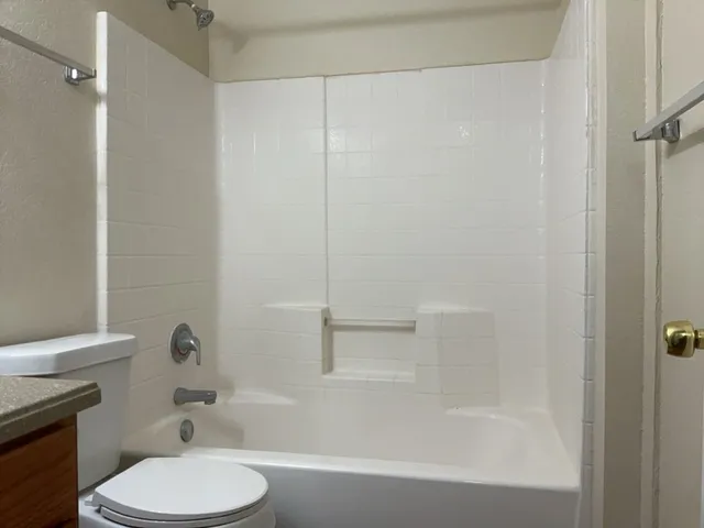 a bathroom with a toilet and a bathtub