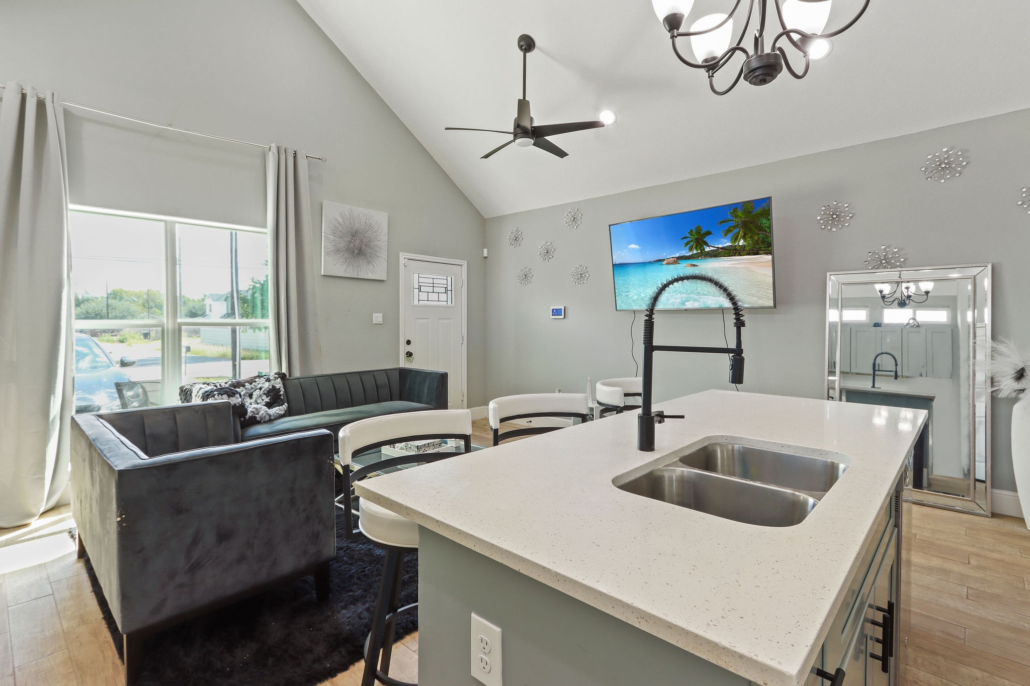 5607 Bacher Street, Unit B Houston, TX 77028 - Photo 2 of 22 a kitchen with a sink a counter top space and a sink