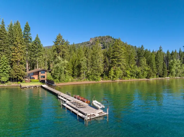 a view of a lake with a mountain in the background