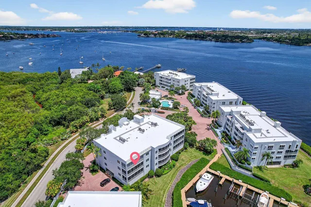 an aerial view of a house with a garden