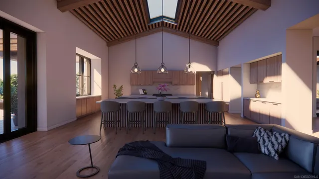 a living room with wooden floor and flat screen tv