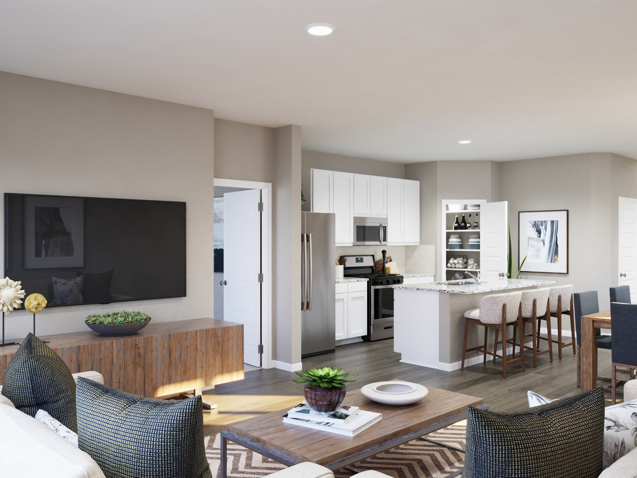 13650 Kit Run Splendora, TX 77372 - Photo 21 of 35 a living room with furniture and a dining table with kitchen view