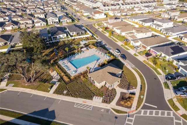 an aerial view of houses with yard