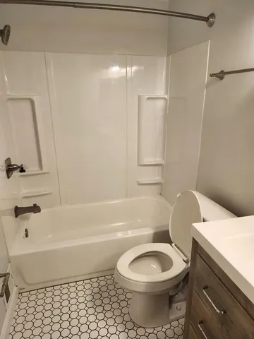 a bathroom with a toilet and a bathtub
