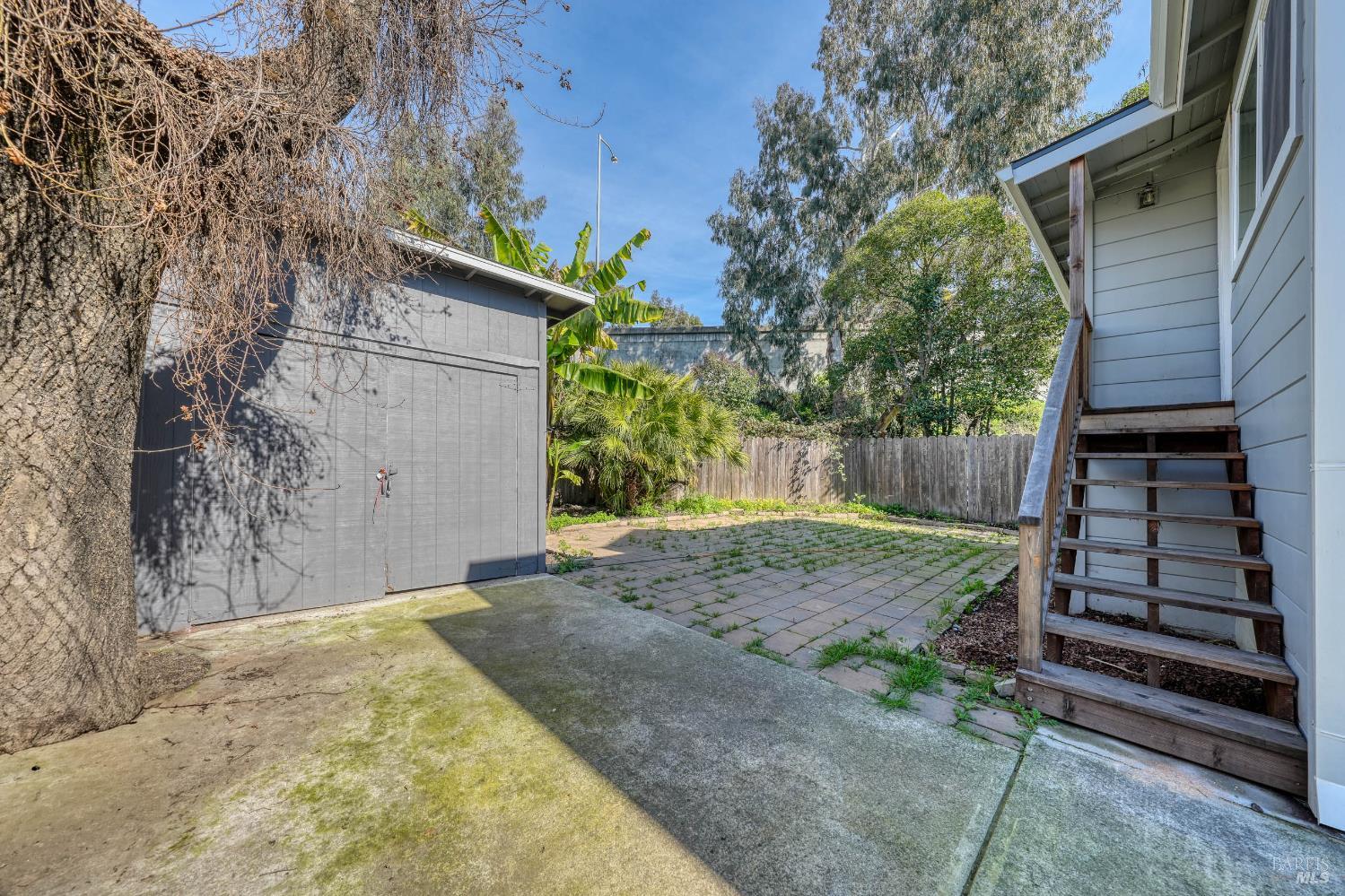 107 Sebastopol Avenue Santa Rosa, CA 95407 - Photo 30 of 33 a view of a backyard with wooden fence and large trees