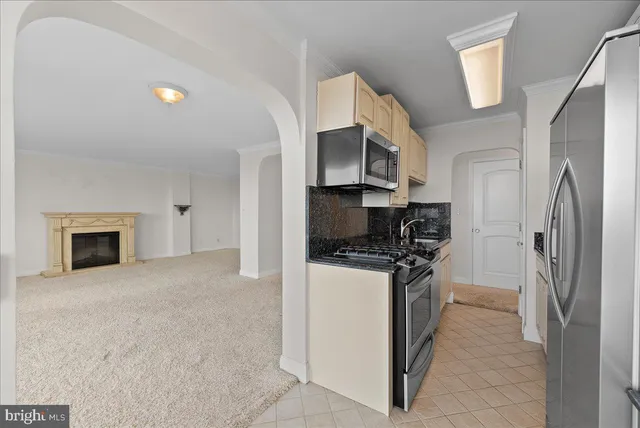 a kitchen with stainless steel appliances granite countertop a stove a refrigerator and a sink