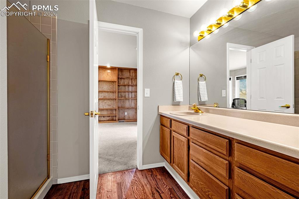 18475 Lower Lake Road Monument, CO 80132 - Photo 34 of 50 a spacious bathroom with a sink and a mirror