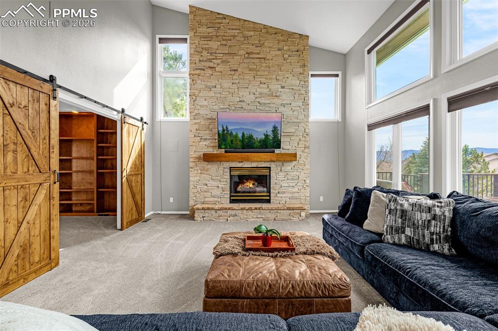 18475 Lower Lake Road Monument, CO 80132 - Photo 10 of 50 a living room with furniture and a fireplace