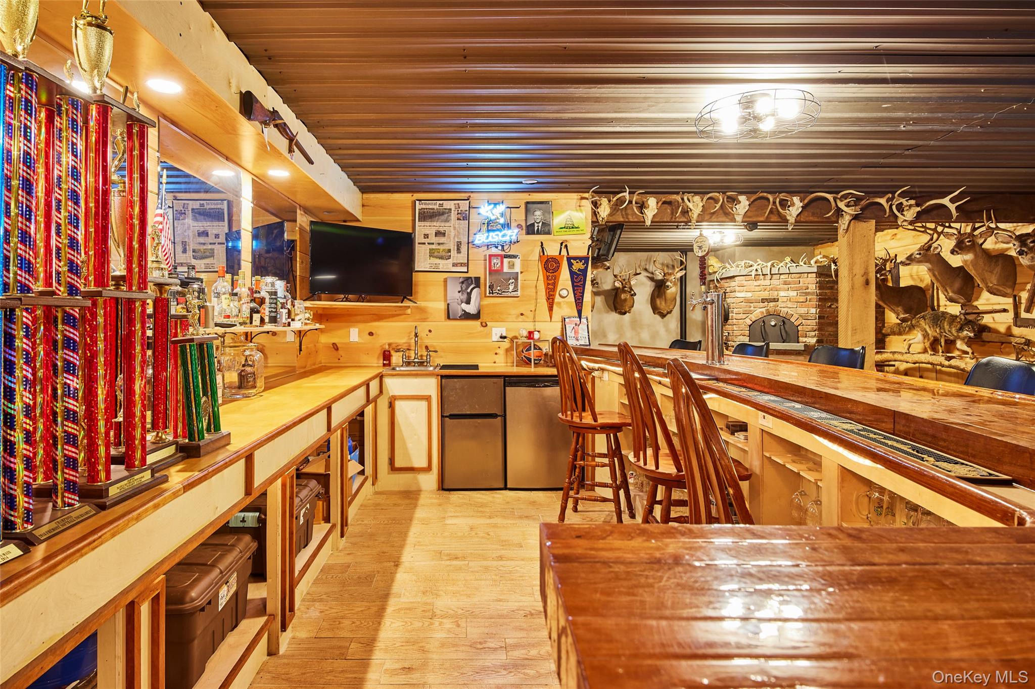 382 Benton Hollow Road Neversink, NY 12765 - Photo 24 of 48 Indoor wet bar with light wood-style floors, dishwasher, and wooden ceiling