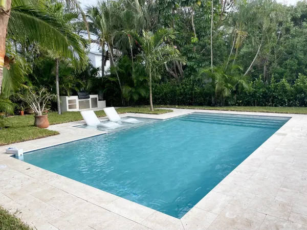 a view of a swimming pool with a yard