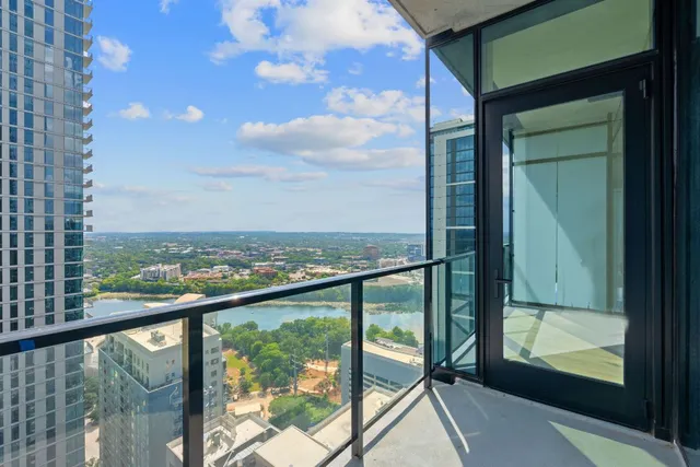 a view of a city from a balcony