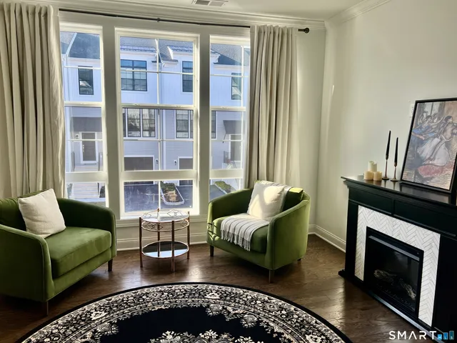 a living room with furniture rug and window