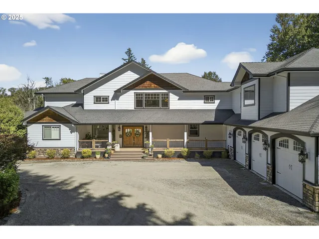 a front view of a house with a patio