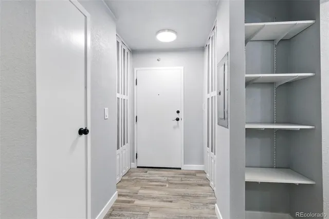 a view of elevator with hallway